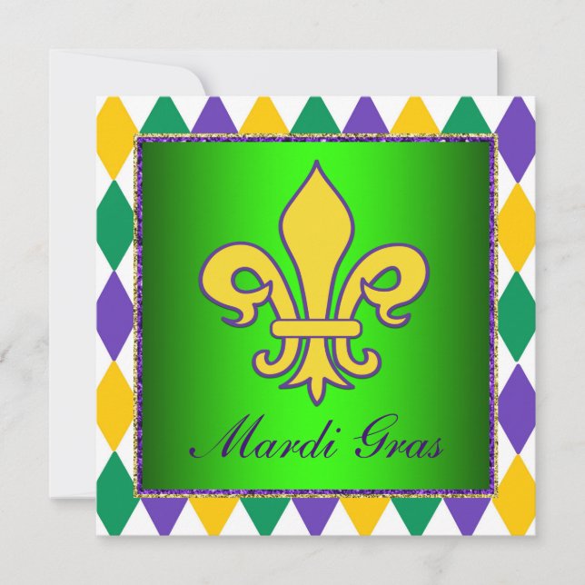 Mardi Gras Fleur De Lis Mardi Gras Party Invitation (Front)