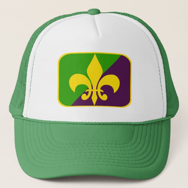 Mardi Gras Fleur De Lis NOLA Louisiana Party Trucker Hat (Front)