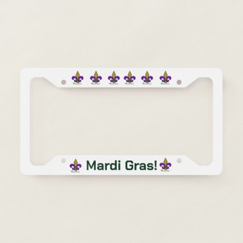 Mardi Gras Fleur De Lis on White License Plate Frame