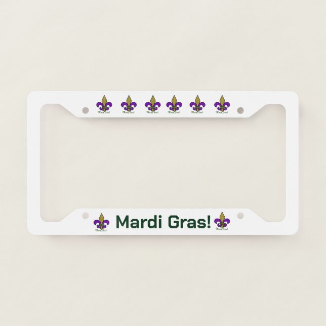 Mardi Gras Fleur De Lis on White License Plate Frame (Front)