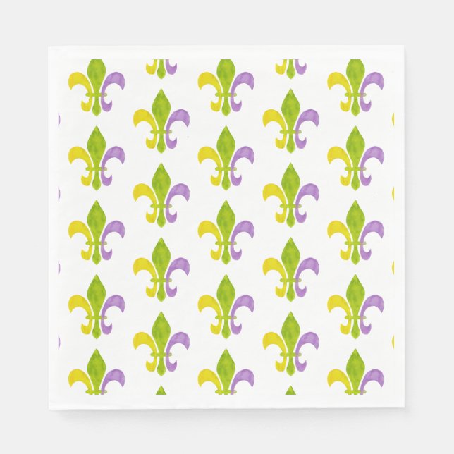 Mardi Gras Fleur de Lis on White Napkins (Front)