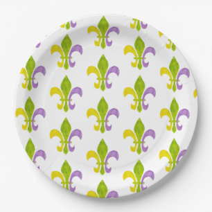 Mardi Gras Fleur de Lis on White Paper Plates