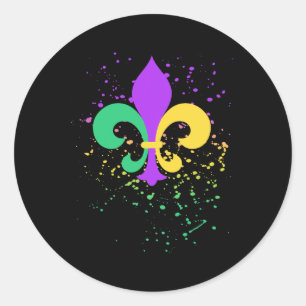 Mardi Gras Fleur De Lis Paint Splatter Nola  Classic Round Sticker