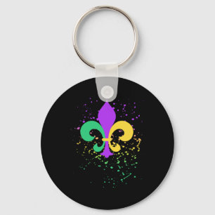 Mardi Gras Fleur De Lis Paint Splatter Nola Keychain