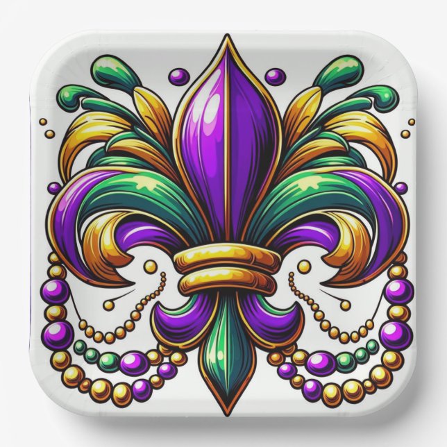 Mardi Gras Fleur de lis  Paper Plates (Front)