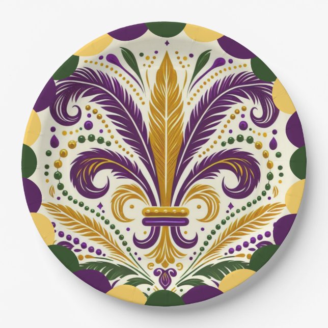 Mardi Gras fleur-de-lis  Paper Plates (Front)
