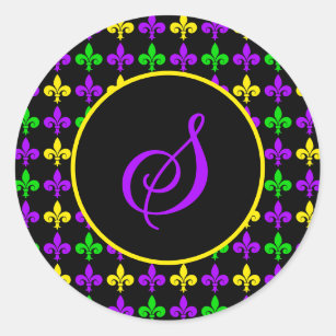 Mardi Gras Fleur de Lis Pattern Classic Round Sticker