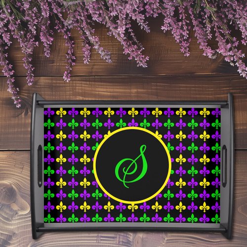 Mardi Gras Fleur de Lis Pattern Custom Monogram Serving Tray