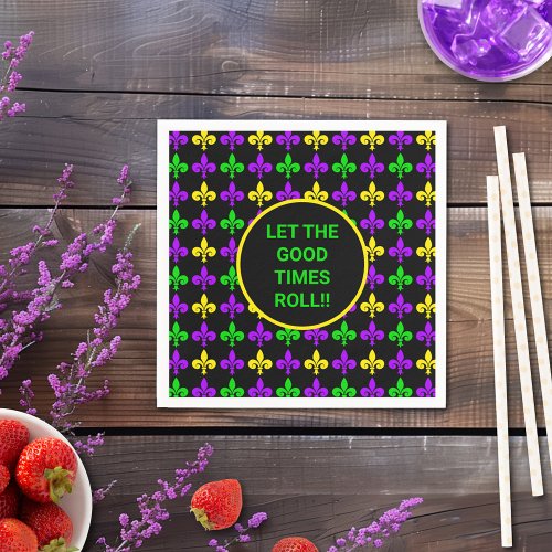 Mardi Gras Fleur de Lis Pattern Custom Text Napkins