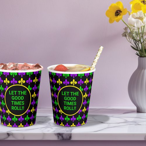 Mardi Gras Fleur de Lis Pattern Custom Text Paper Cups