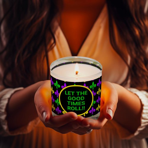 Mardi Gras Fleur de Lis Pattern Custom Text Scented Candle