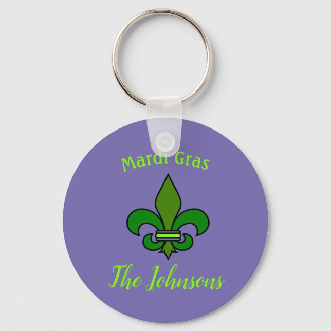 Mardi Gras Fleur de Lis Personalized Key Chain (Front)