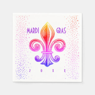 Mardi Gras Fleur De Lis Rainbow Confetti Napkins