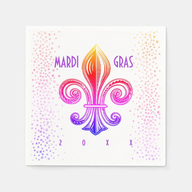 Mardi Gras Fleur De Lis Rainbow Confetti Napkins (Front)