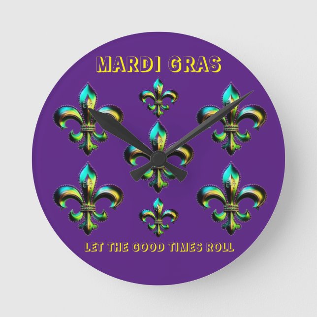 Mardi Gras Fleur De Lis Round Clock (Front)