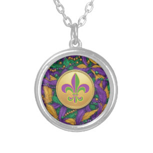 Mardi Gras Fleur de lis Silver Plated Necklace