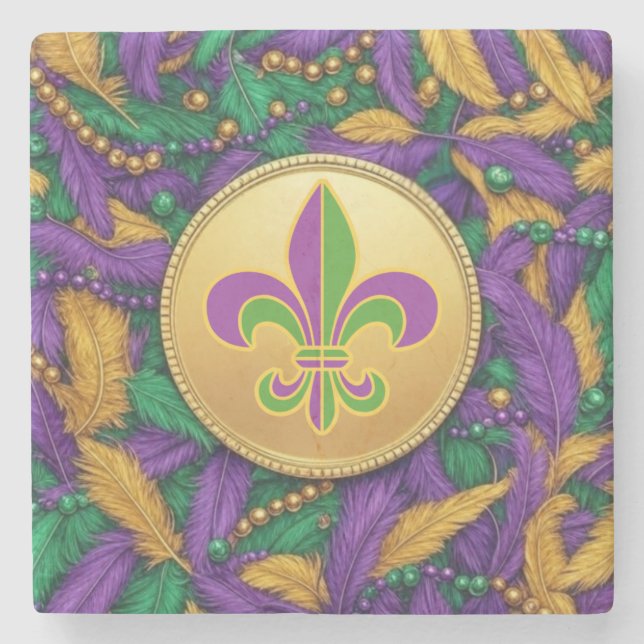 Mardi Gras Fleur de lis Stone Coaster (Front)