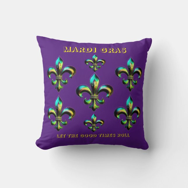 Mardi Gras Fleur De Lis Throw Pillow (Front)