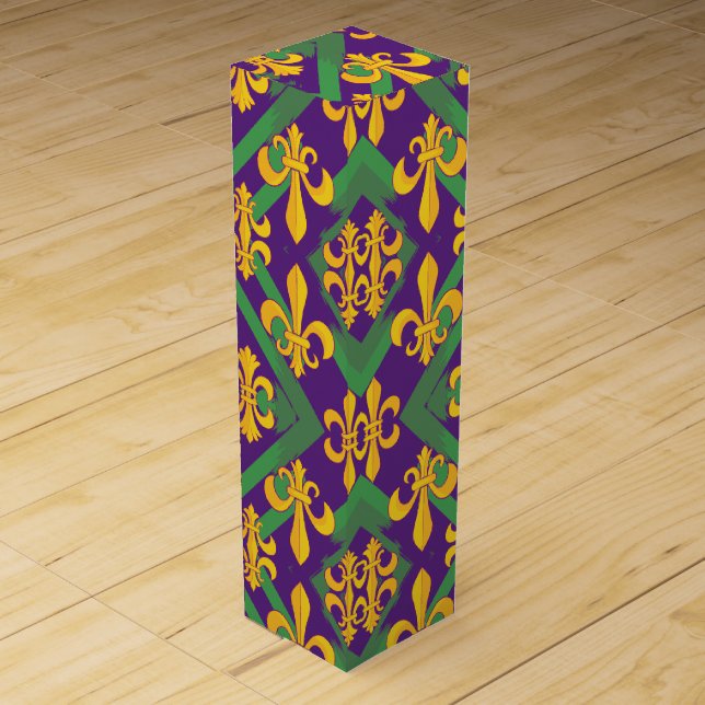 Mardi Gras Fleur de lis Wine Box (Front)