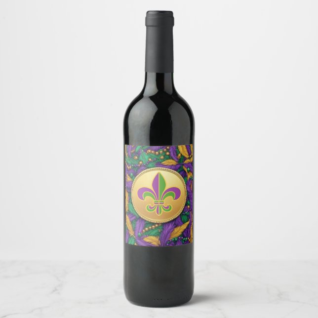 Mardi Gras Fleur de lis Wine Label (Front)