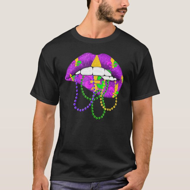Mardi Gras Fleur De Lys Lips Costume Mardi Gras Ca T-Shirt (Front)