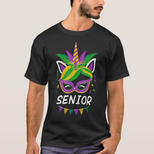 Mardi Gras Fleur De Lys Mask Unicorn Senior Kids G T_Shirt