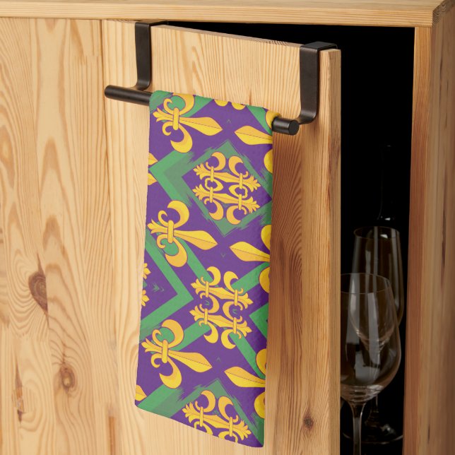 Mardi gras fleur di Lis   Kitchen Towel (Thirds Fold)