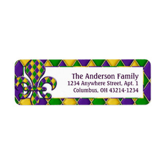Mardi Gras Fleur Harlequin Pattern Label