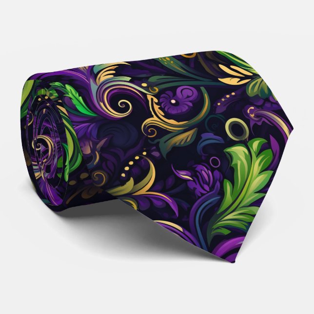 Mardi Gras floral pattern Neck Tie (Rolled)