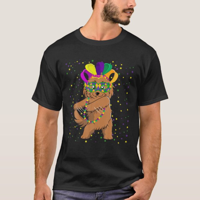 Mardi Gras Flossing Golden Doodle Hat Unicorn Dog T-Shirt (Front)