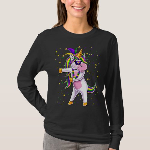 Mardi Gras Flossing Unicorn Jester Hat Shirt Unico