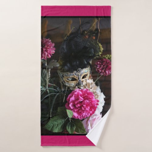 Mardi Gras flowers masks and feathers  Bath Towel