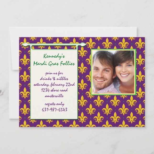 Mardi Gras Follies Photo Invitation (Front)