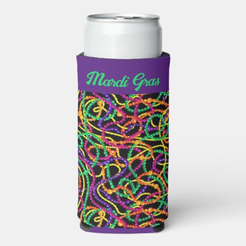 Mardi Gras For Beads  Beer Tall Seltzer Can Cooler