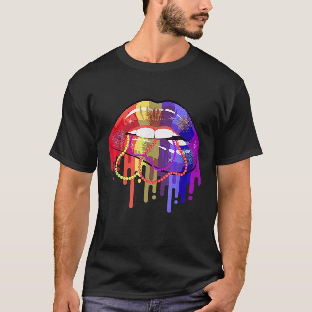 Mardi Gras For Women Lips Queen Carnival Costume T-Shirt (Front)