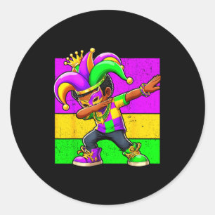 Mardi Gras Funny Dabbing Black Boy Jester Hat Kid  Classic Round Sticker