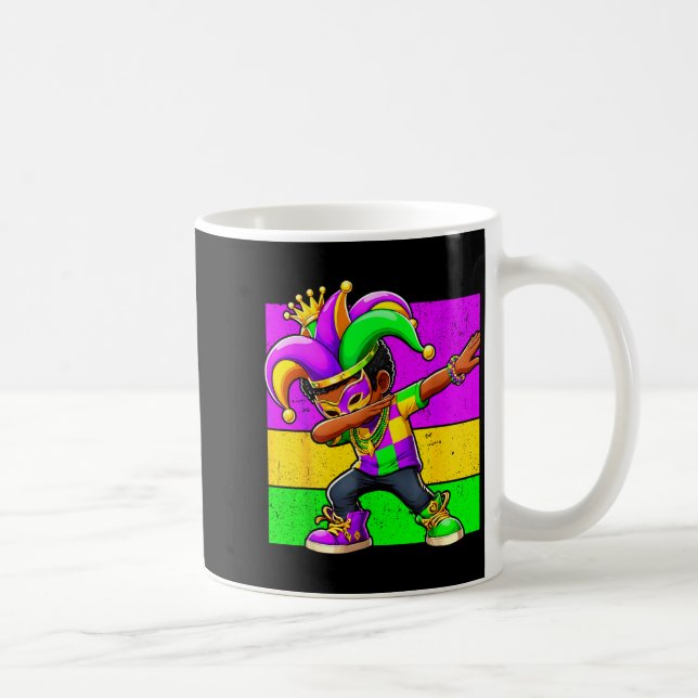 Mardi Gras Funny Dabbing Black Boy Jester Hat Kid  Coffee Mug (Right)