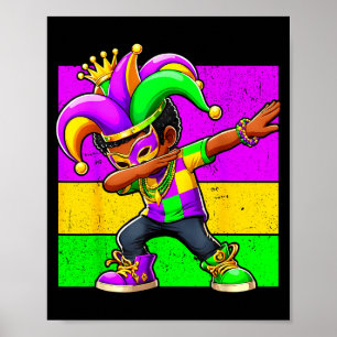 Mardi Gras Funny Dabbing Black Boy Jester Hat Kid Poster