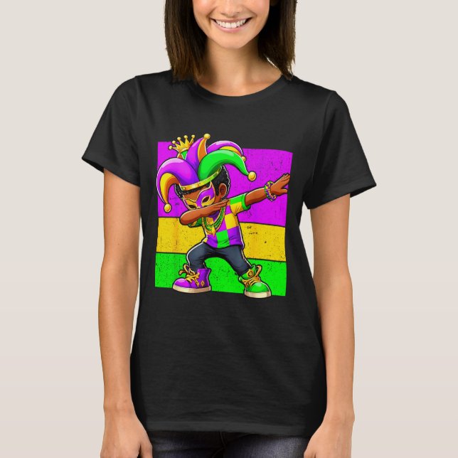 Mardi Gras Funny Dabbing Black Boy Jester Hat Kid  T-Shirt (Front)