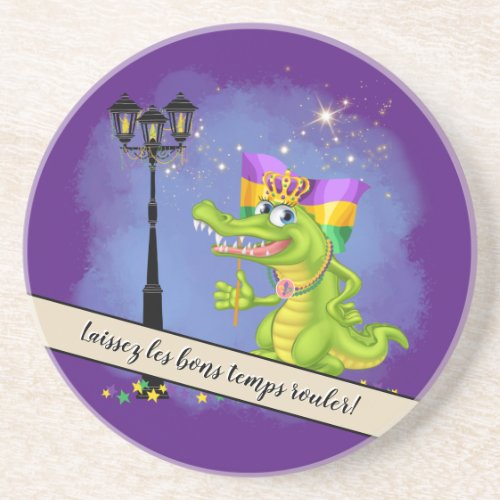 Mardi Gras  Funny Gator Sandstone Coaster