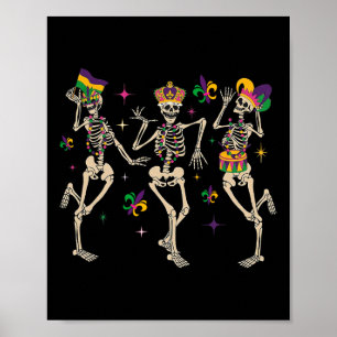 Mardi Gras Funny Skeletons Dancing Carnival Parade Poster