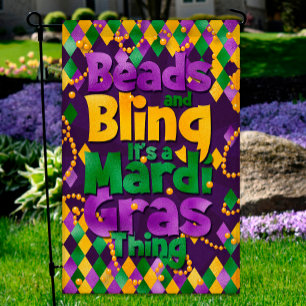 Mardi Gras Garden Flag, Beads Bling It's a Mardi  Flag