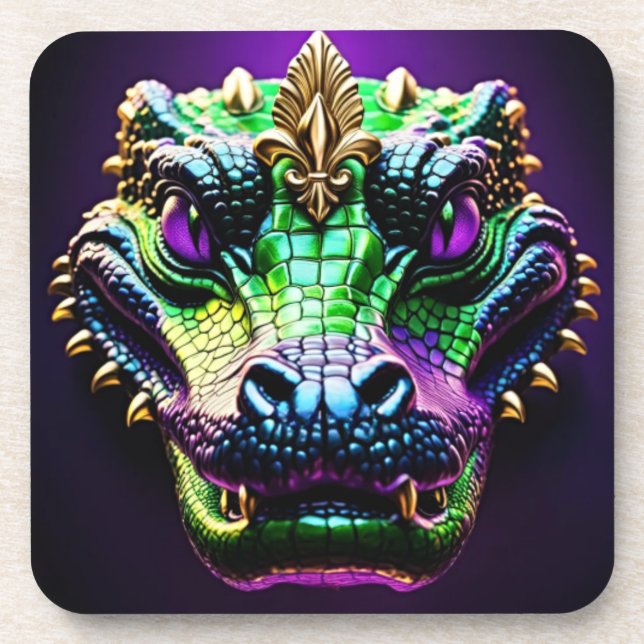 Mardi Gras Gator Design Beverage Coaster (Front)