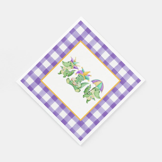 Mardi Gras Gator Party Paper Napkins (Corner)
