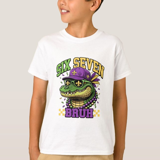 Mardi Gras Gator Six Seven Bruh Kids Carnival T-Shirt (Front)