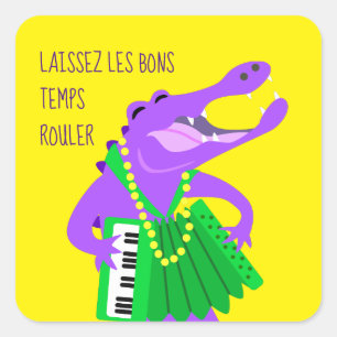 Mardi Gras Gator with Accordion Square Sticker