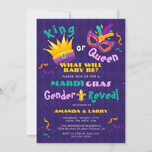 Mardi Gras Gender Reveal Invitation