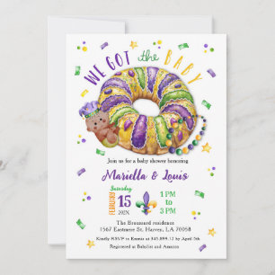 Mardi Gras Gender Reveal King Cake Invitation