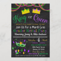 Mardi Gras Gender Reveal Party Invitation