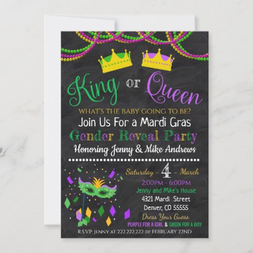 Mardi Gras Gender Reveal Party Invitation